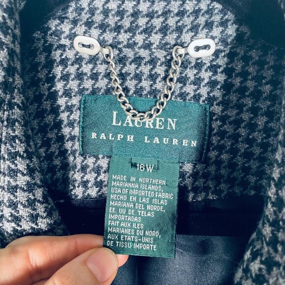Lauren Ralph Lauren Jacket Womens 16W Gray Wool Full Zip Houndstooth Coat - Picture 7 of 13